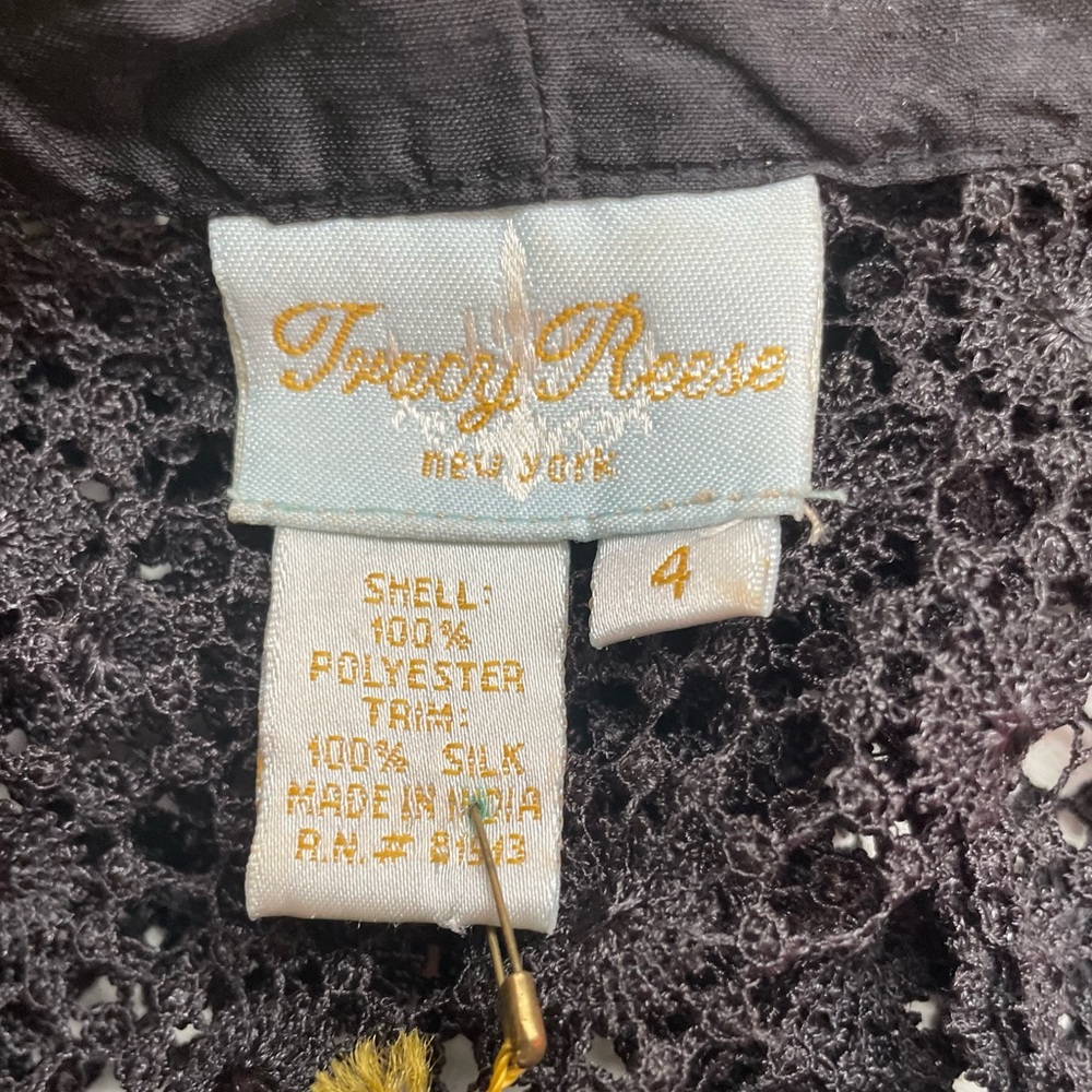 TRACY REESE Black Lace Blouse with Silk Bow Detail Flutter Sleeves VTG Y2K 4 NEW - Picture 7 of 7